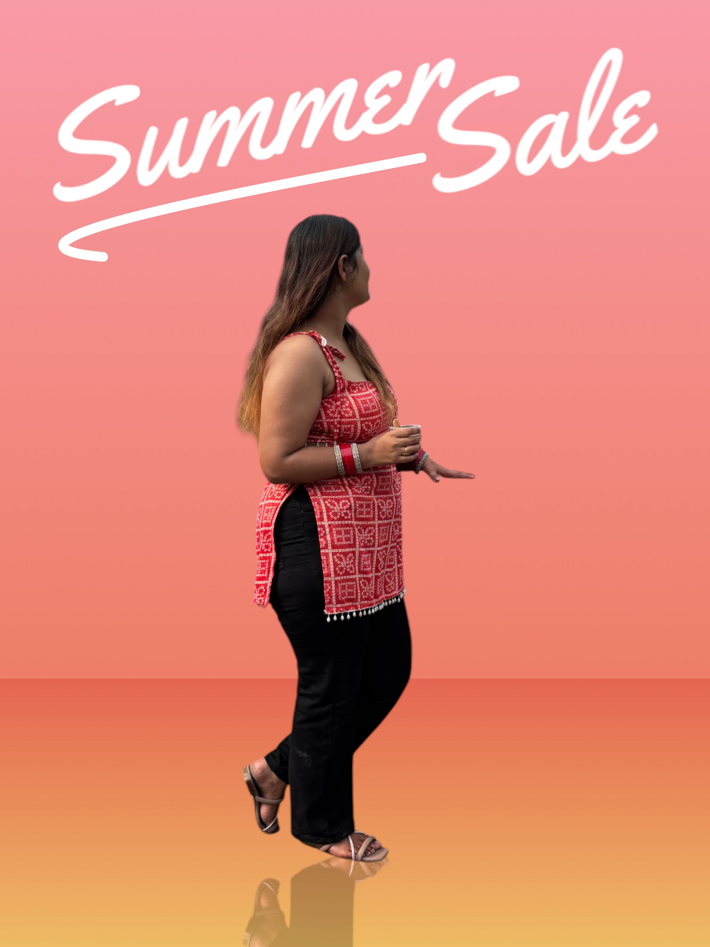 Vibrant Red Boho Chic Sleeveless Kurti