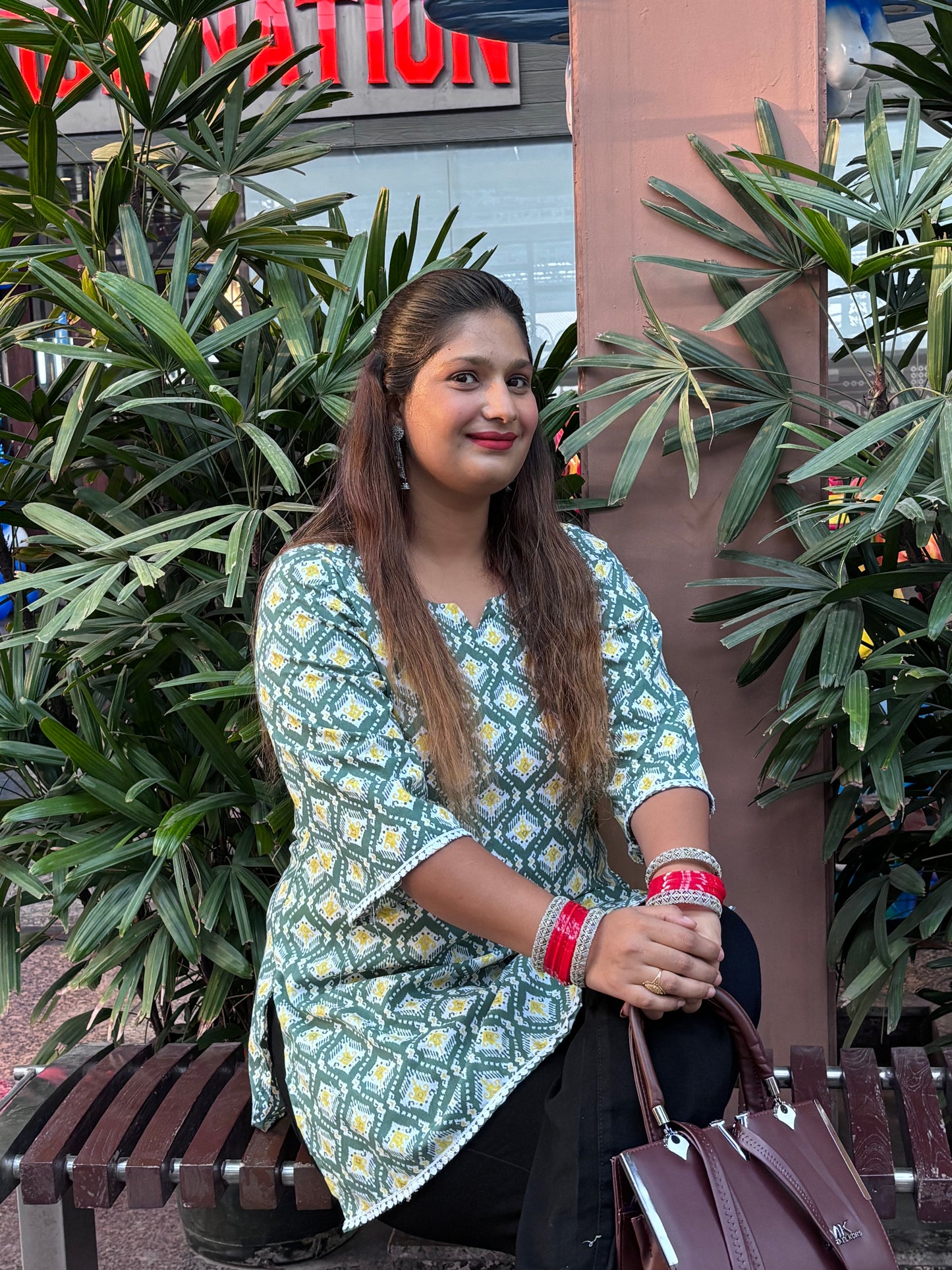 Handmade Mehendi Green Cotton Kurti for Women