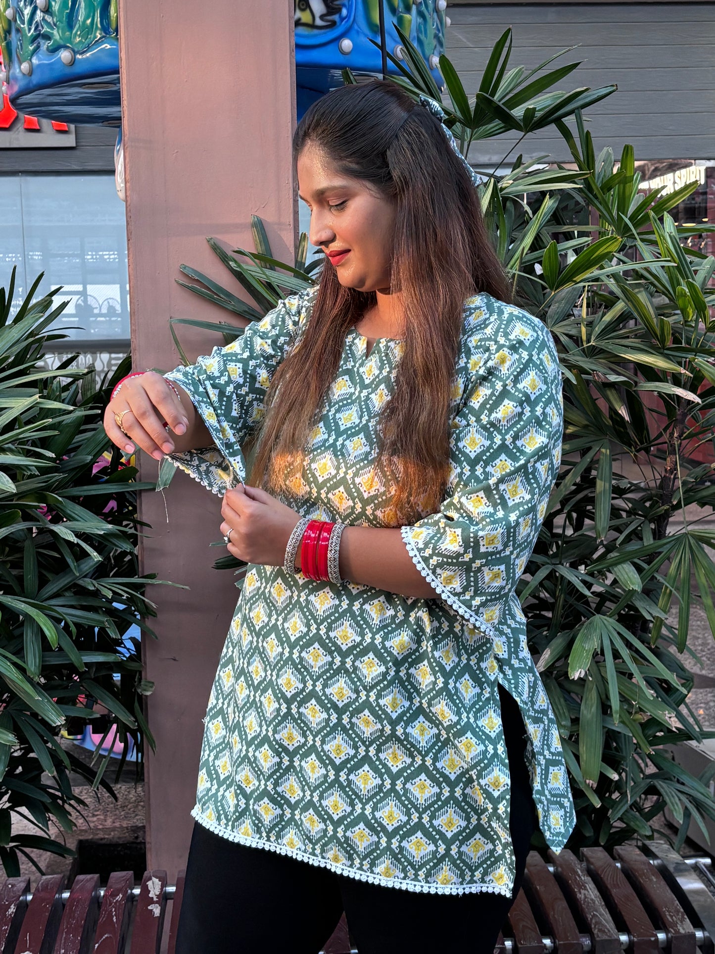 Handmade Mehendi Green Cotton Kurti for Women